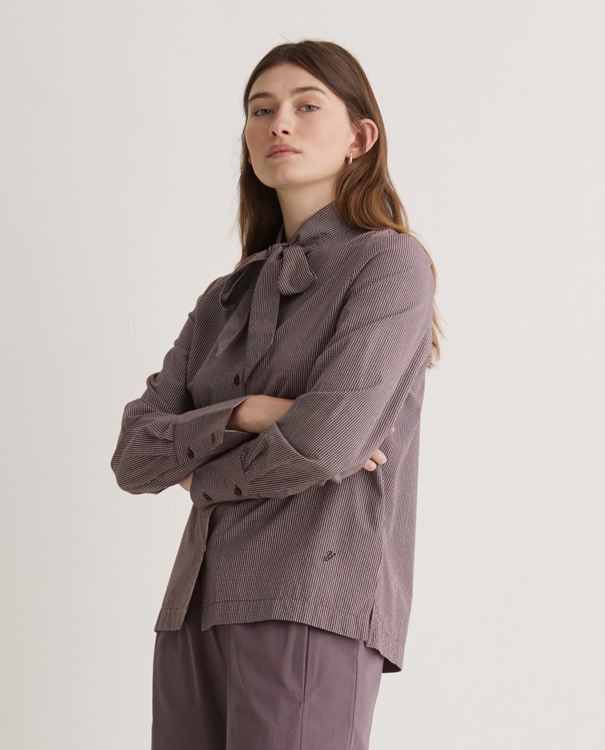 Blusa Yerse 43889 lazo print microcuadros - Imagen 4