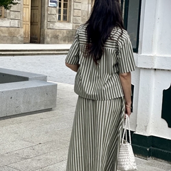 BLUSA YERSE 44835 manga corta popelin rayas verdes - Imagen 1