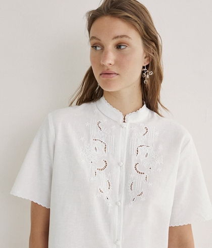 Blusa YERSE algodón y lino BORDADOS REF. 44890 blanco - Imagen 2