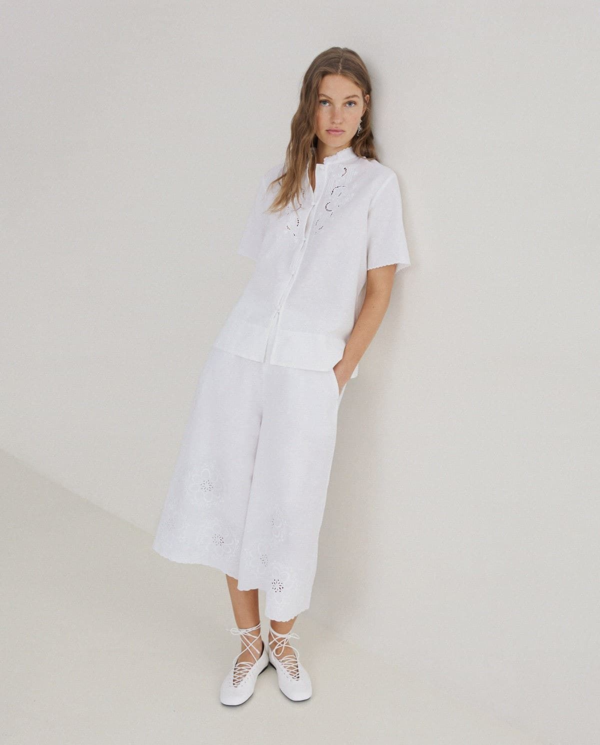 Blusa YERSE algodón y lino BORDADOS REF. 44890 blanco - Imagen 3