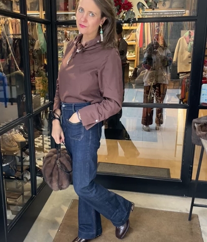 Blusa Yerse cuello extraible marrón chocolate 43864 - Imagen 2