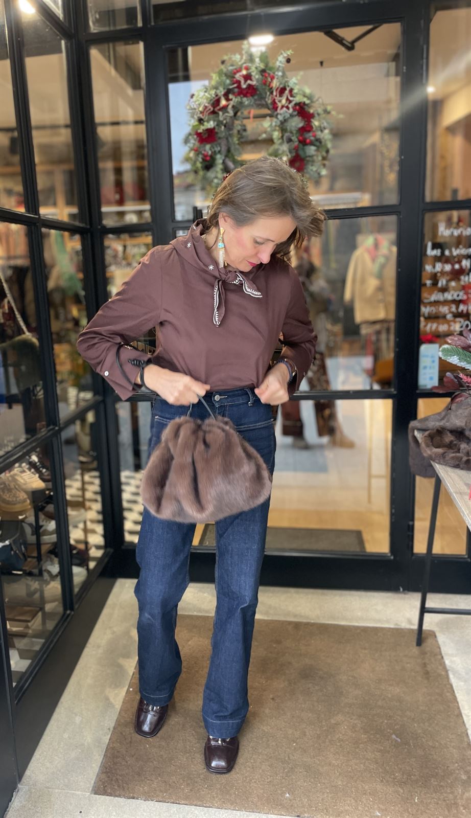 Blusa Yerse cuello extraible marrón chocolate 43864 - Imagen 3