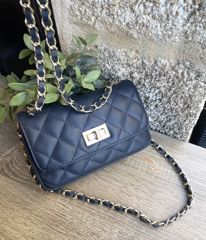 Bolso acolchado piel pequeño azul marino - Imagen 2