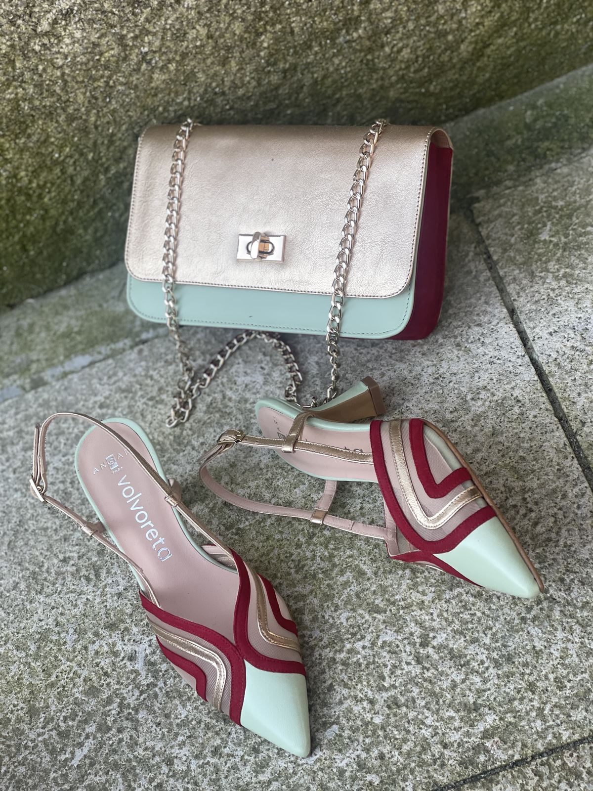 Bolso Angari Manila agua, rojo y dorado - Imagen 3