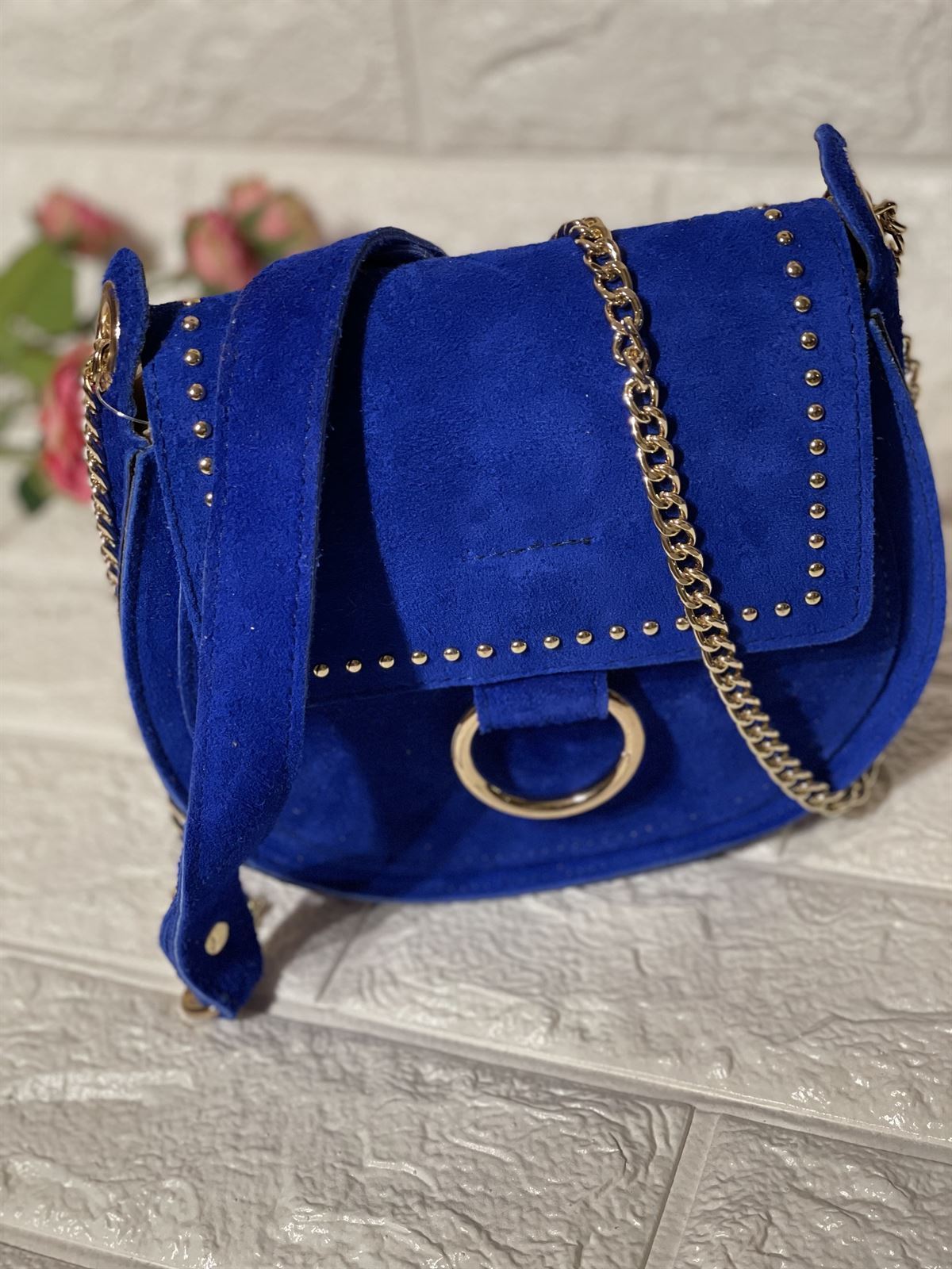 Bolso serraje afelpado azul francia La Auténtica BAG1 