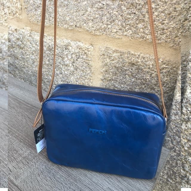 Bolso azul piel ferchi - Imagen 1