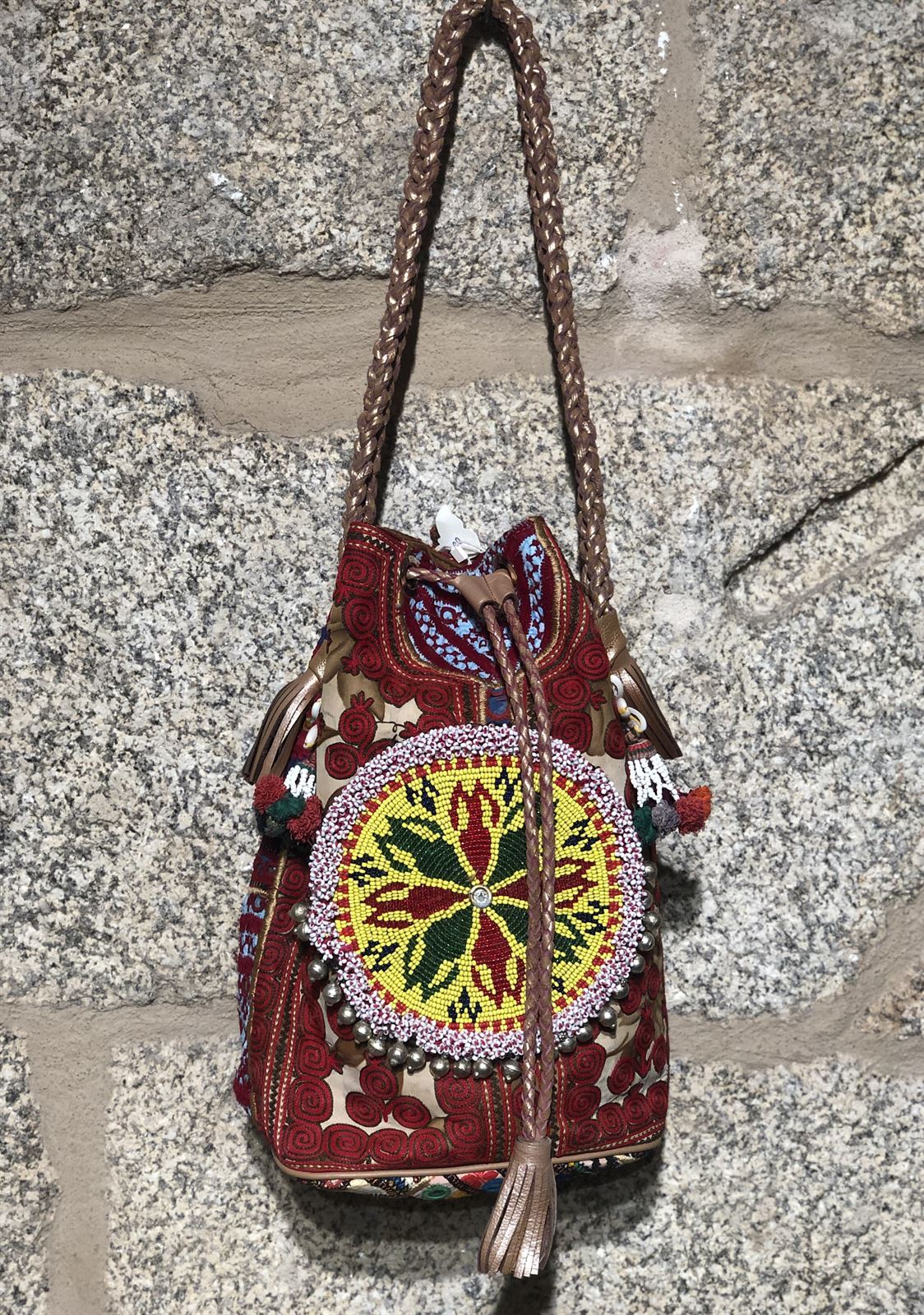 Bolso bombonera bohemio abalorios amarillos - Imagen 3