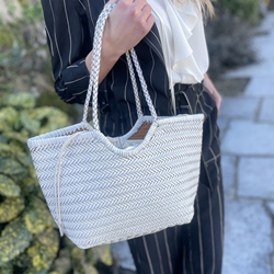 Bolso capazo piel trenzado Blanco MEDIANO - Imagen 1