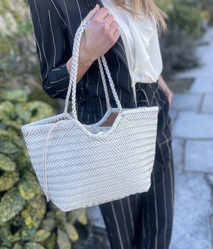 Bolso capazo piel trenzado Blanco MEDIANO - Imagen 1