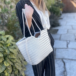 Bolso capazo piel trenzado Blanco MEDIANO - Imagen 2