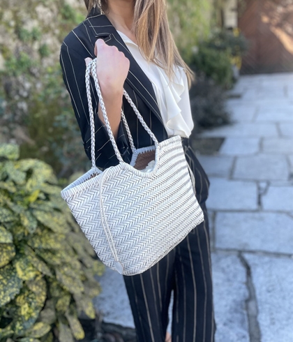 Bolso capazo piel trenzado Blanco MEDIANO - Imagen 2