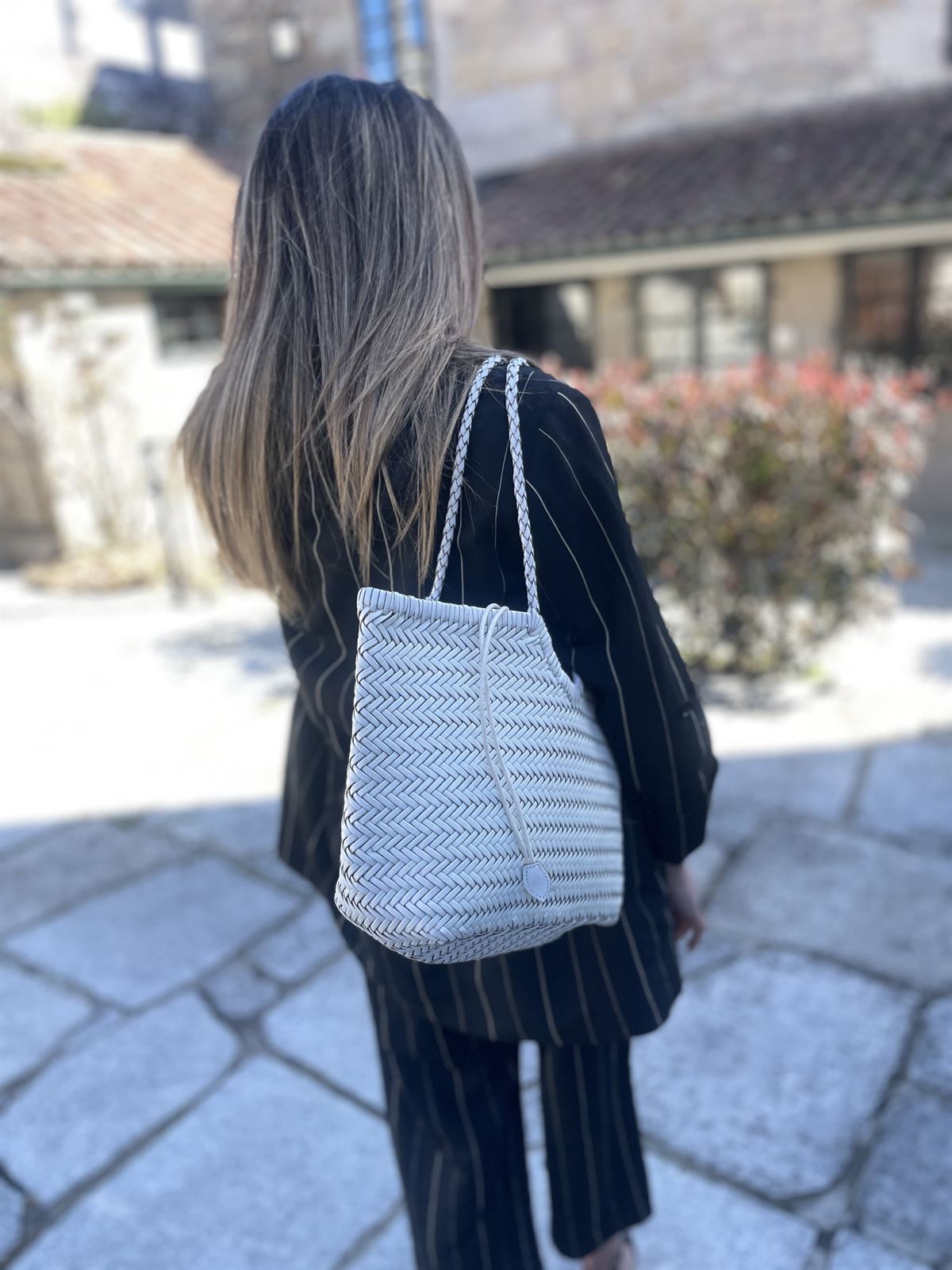 Bolso capazo piel trenzado Blanco MEDIANO - Imagen 4