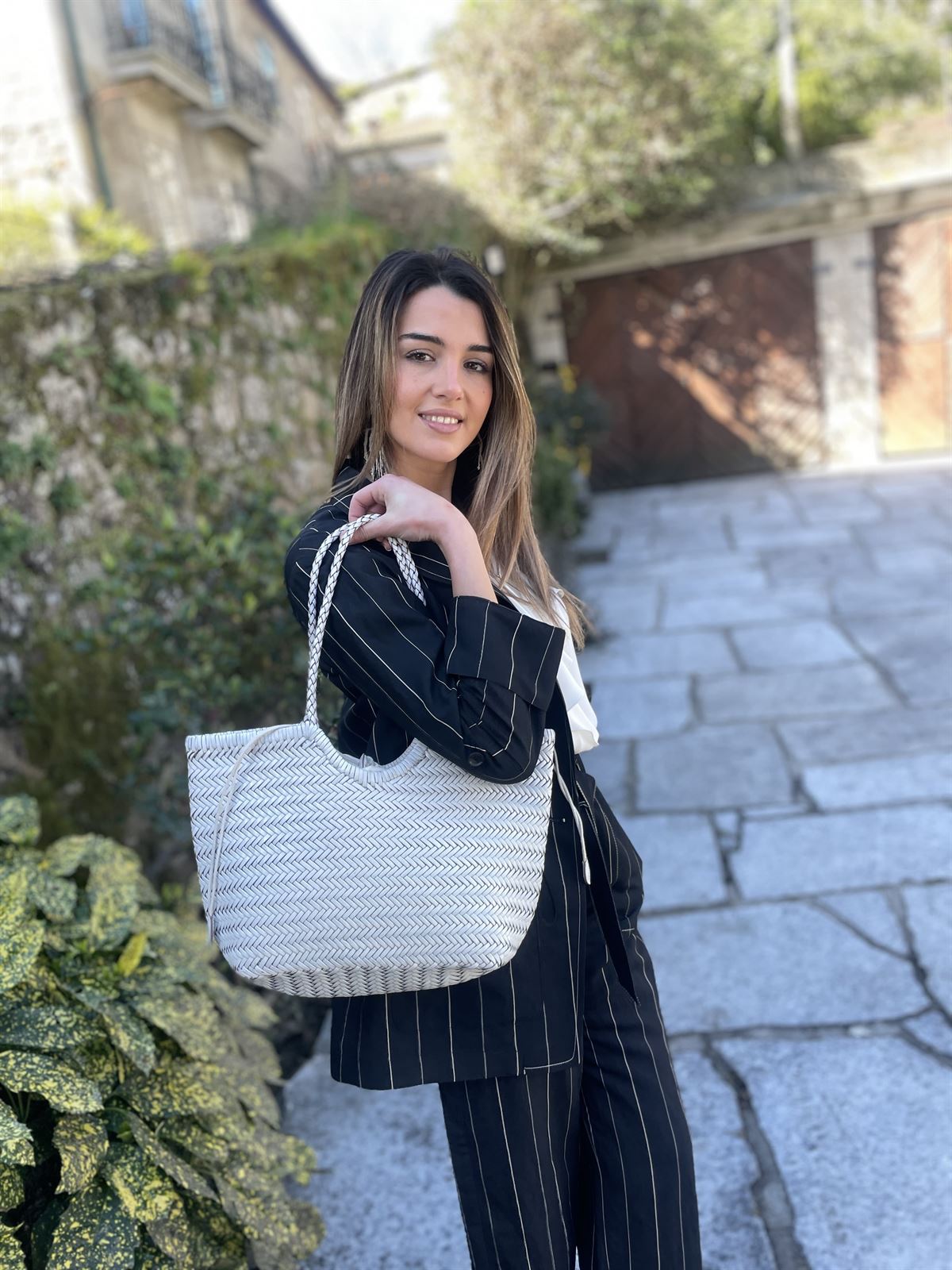 Bolso capazo piel trenzado Blanco MEDIANO - Imagen 5