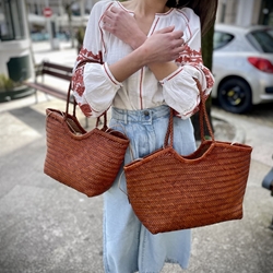 Bolso capazo piel trenzado CAMEL GRANDE - Imagen 1