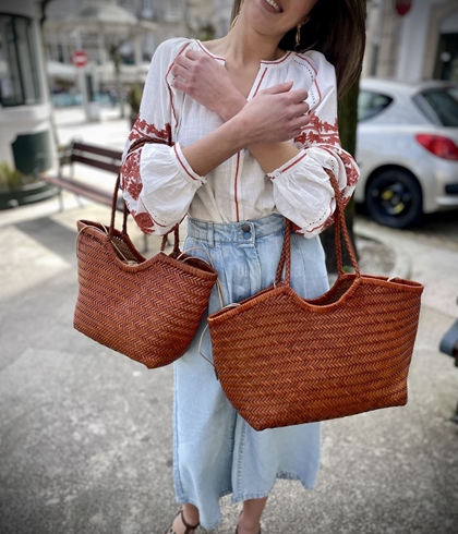 Bolso capazo piel trenzado CAMEL GRANDE - Imagen 1