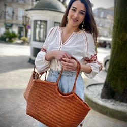 Bolso capazo piel trenzado CAMEL GRANDE - Imagen 2