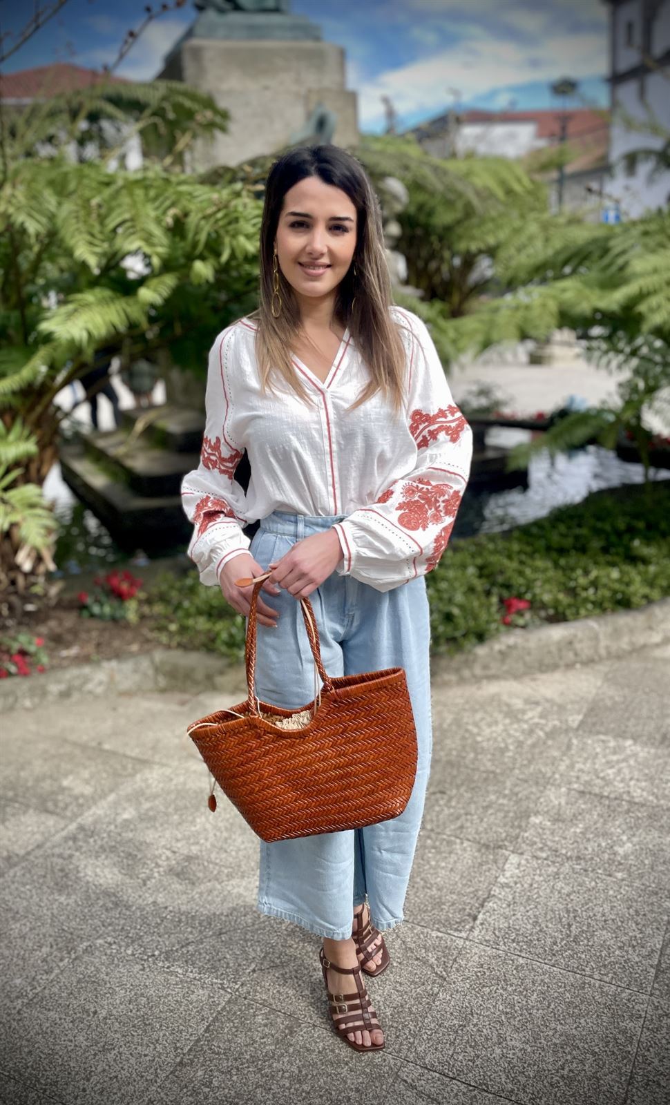 Bolso capazo piel trenzado CAMEL MEDIANO - Imagen 2