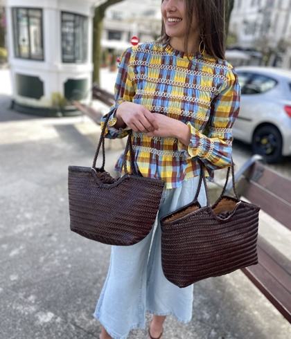 Bolso capazo piel trenzado chocolate GRANDE - Imagen 2