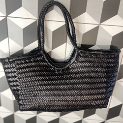 Bolso capazo piel trenzado NEGRO GRANDE - Imagen 1