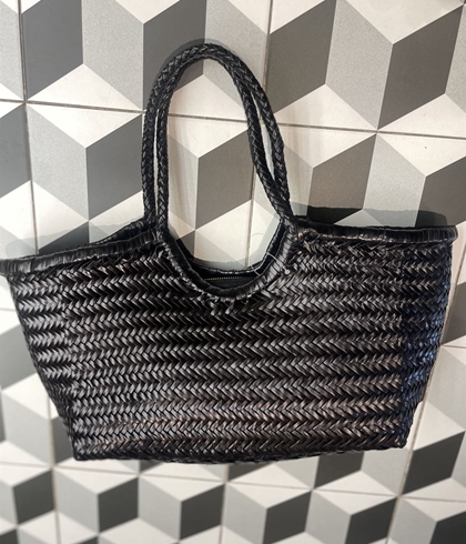 Bolso capazo piel trenzado NEGRO GRANDE - Imagen 1