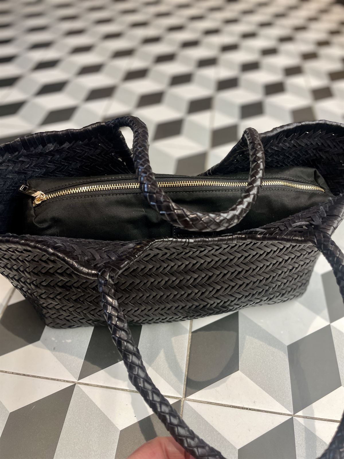 Bolso capazo piel trenzado NEGRO GRANDE - Imagen 2