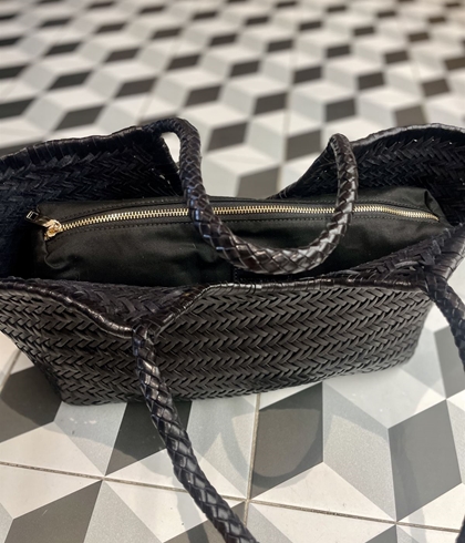 Bolso capazo piel trenzado NEGRO GRANDE - Imagen 2