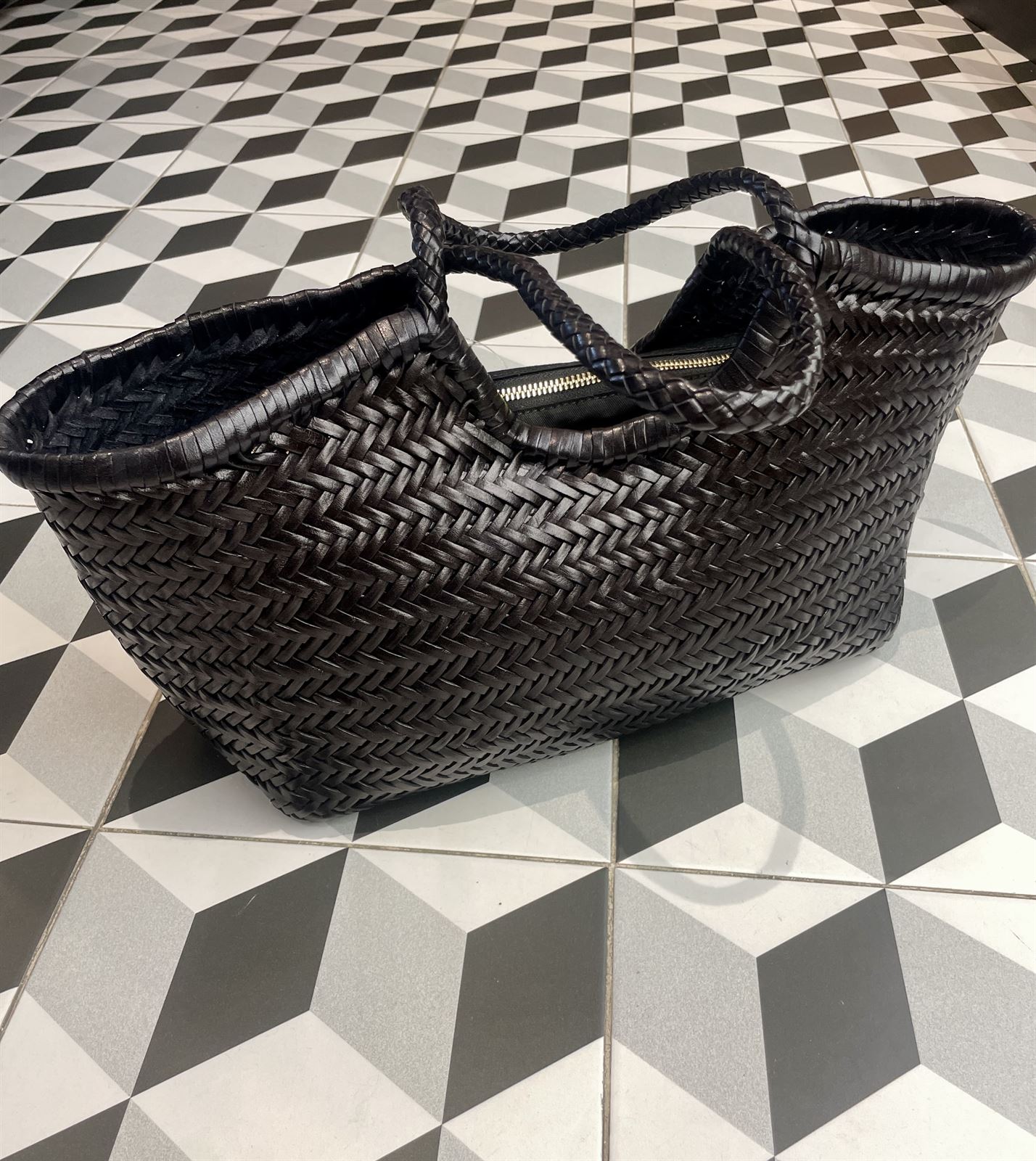 Bolso capazo piel trenzado NEGRO GRANDE - Imagen 3