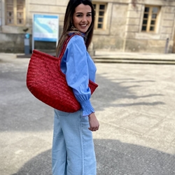 Bolso capazo piel trenzado ROJO GRANDE - Imagen 1