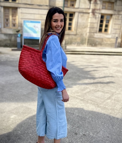 Bolso capazo piel trenzado ROJO GRANDE - Imagen 1