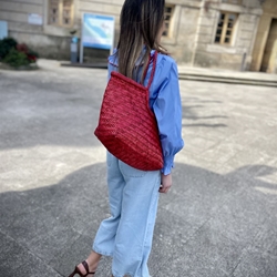 Bolso capazo piel trenzado ROJO GRANDE - Imagen 2