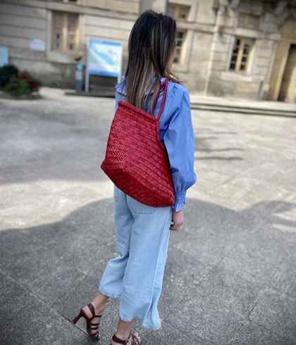 Bolso capazo piel trenzado ROJO GRANDE - Imagen 2