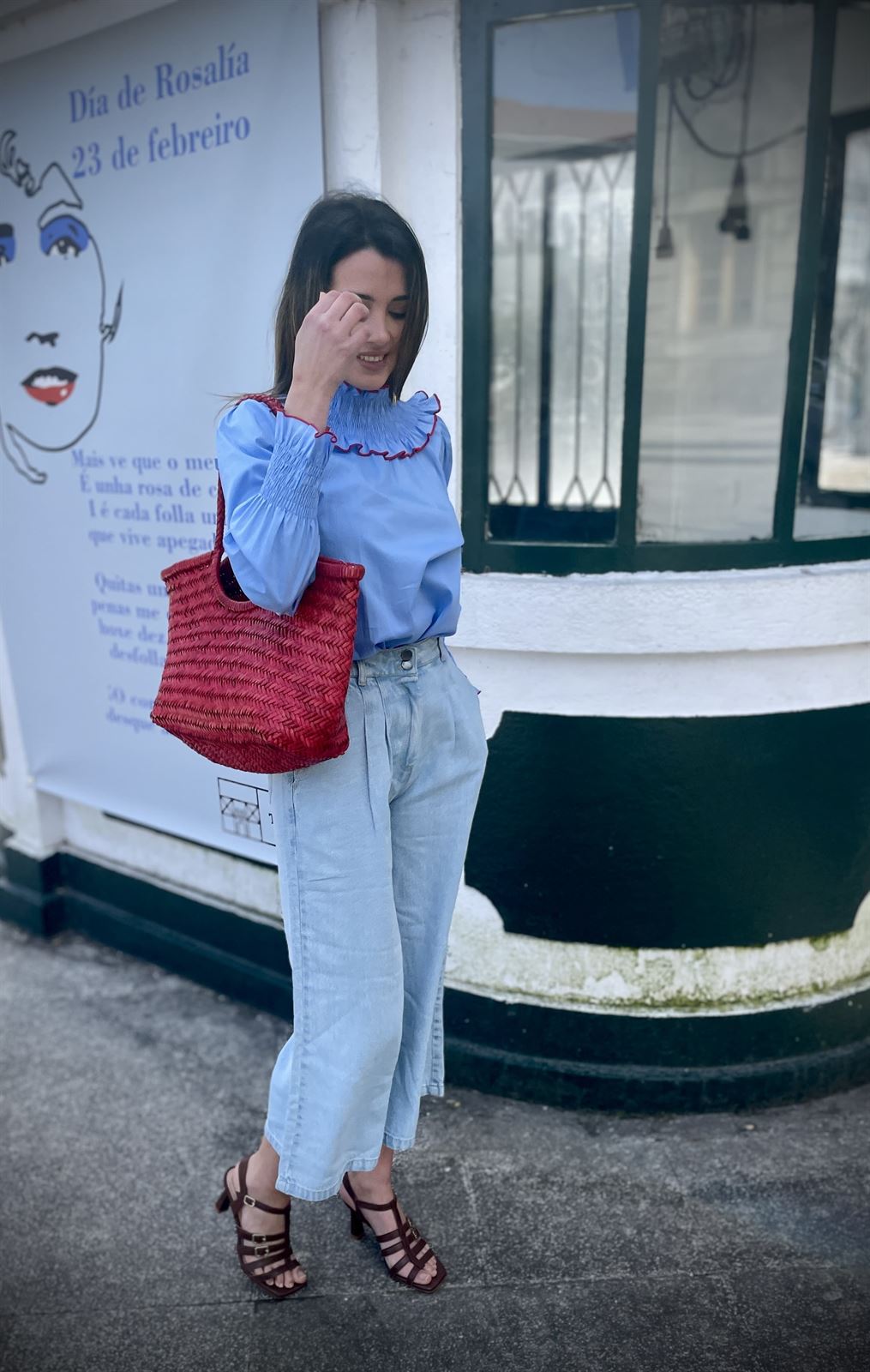 Bolso capazo piel trenzado ROJO GRANDE - Imagen 3