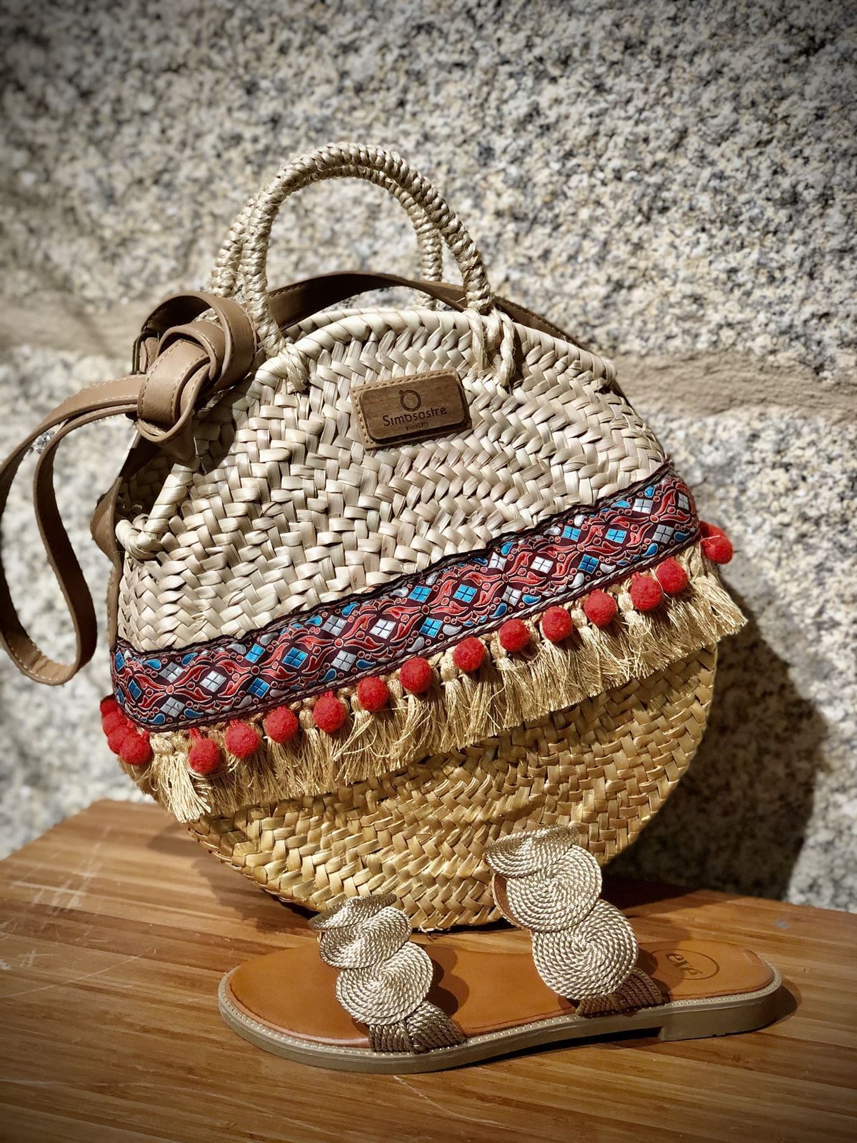 Bolso cesta redonda Palma Oro/teja - Imagen 3