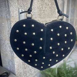 Bolso corazón tachas piel negro - Imagen 1