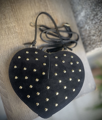 Bolso corazón tachas piel negro - Imagen 2