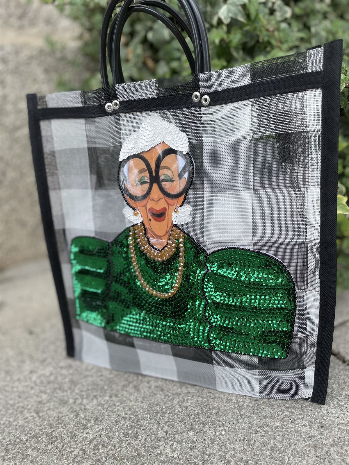 Bolso Iris Apfel cuadros blanco negro - Imagen 1