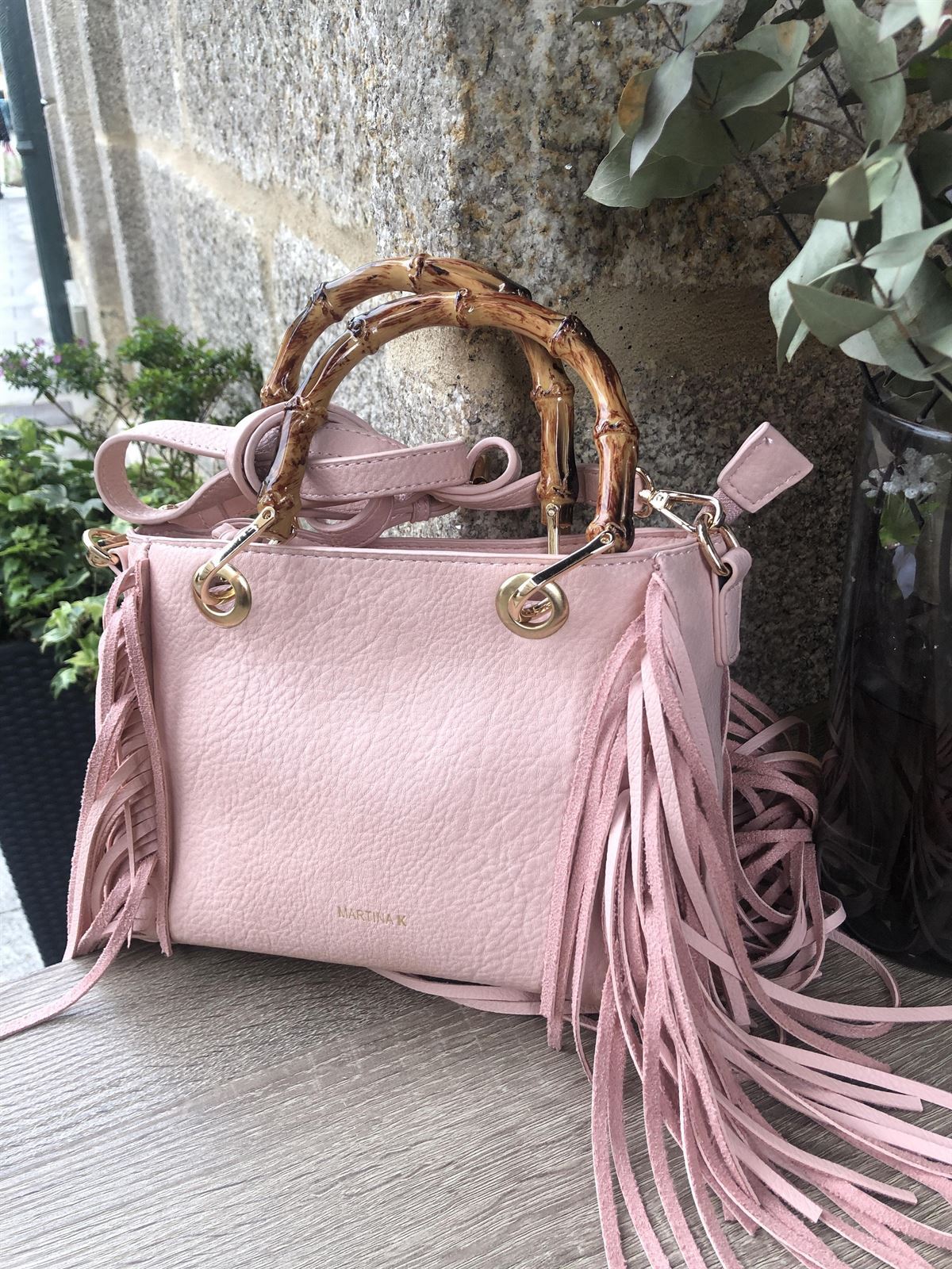 bolso Martina flecos rosa pequeño - Imagen 1