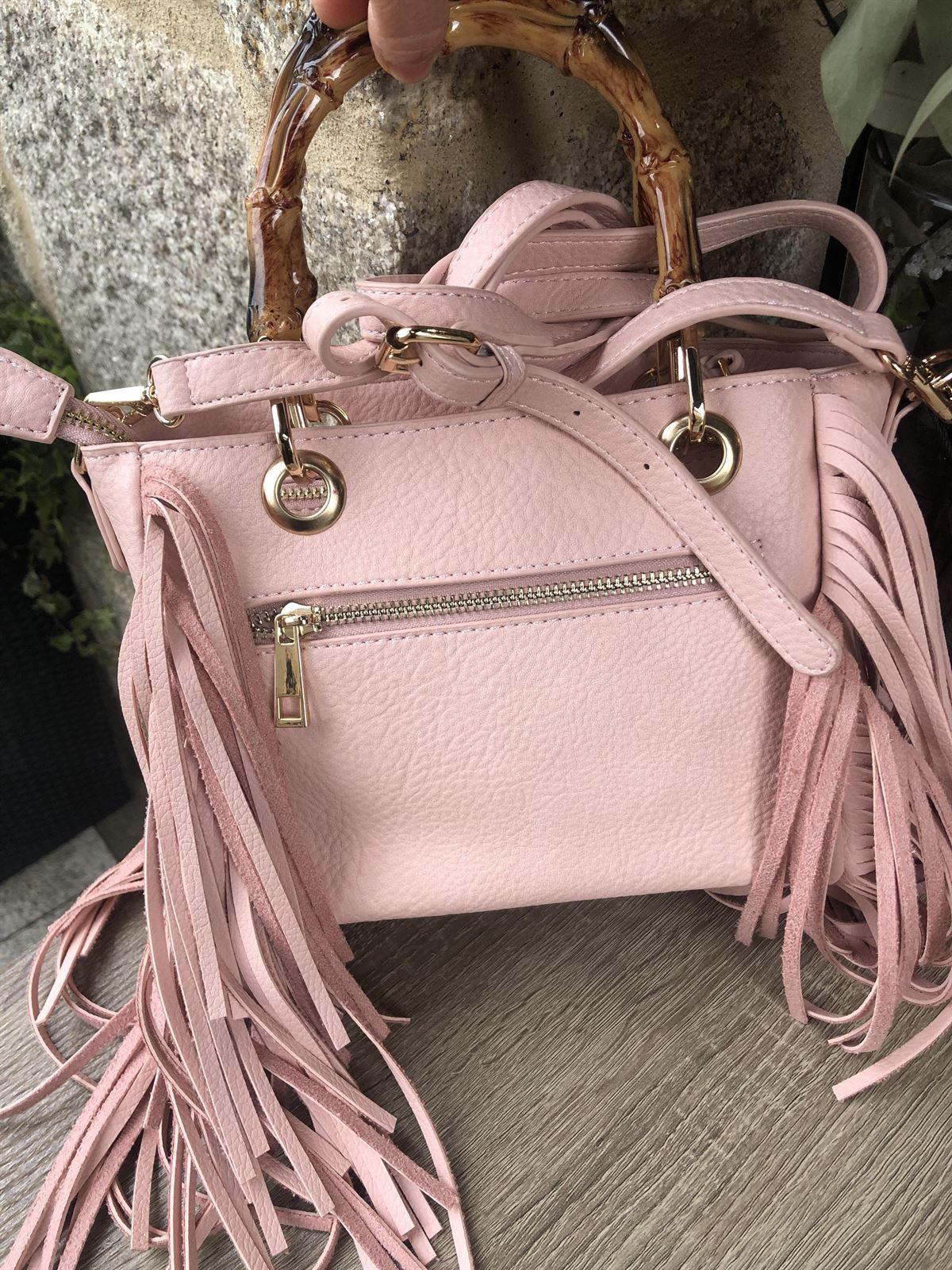 bolso Martina flecos rosa pequeño - Imagen 3