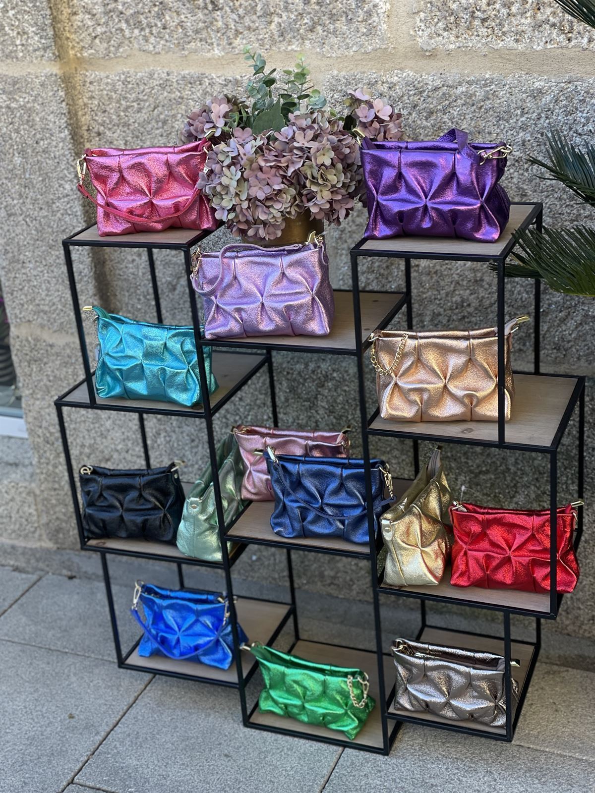 Bolso pequeño piel metalizado arrugado azul - Imagen 3