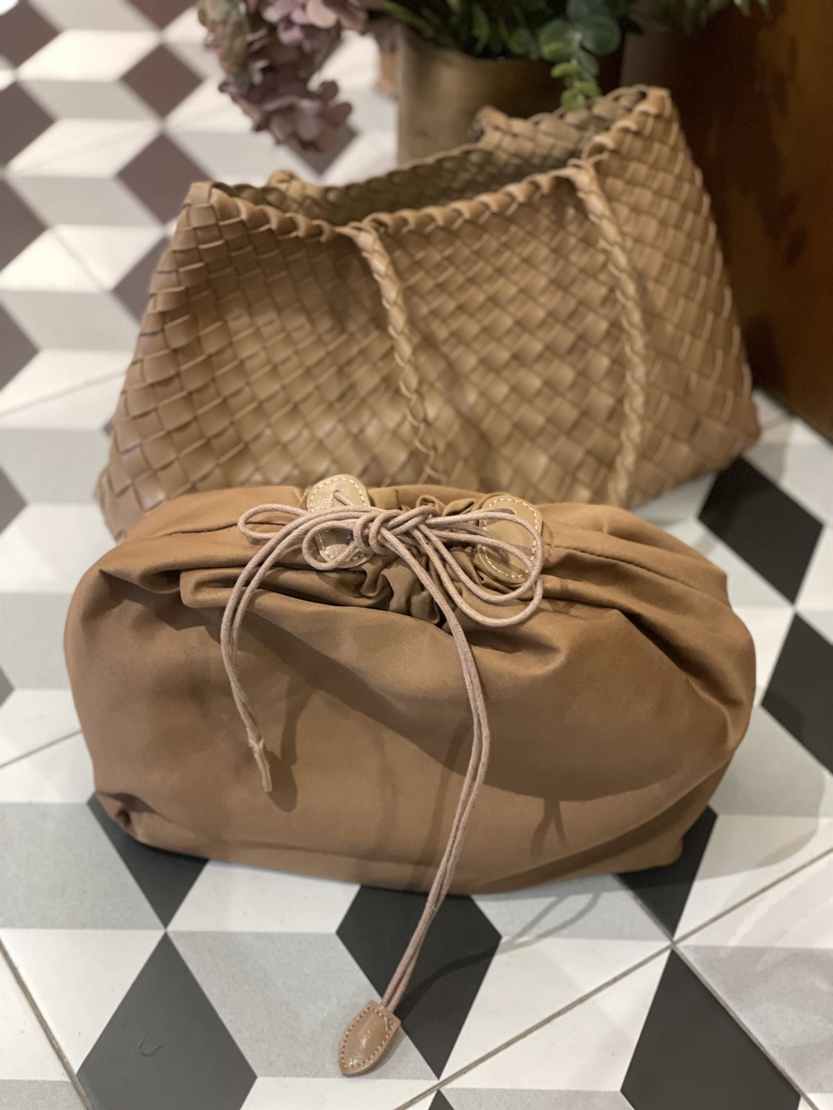 Bolso piel trenzado 2 asas beigge - Imagen 3