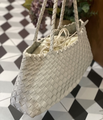 Bolso piel trenzado 2 asas blanco hielo - Imagen 1