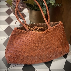 Bolso piel trenzado 2 asas naranja quemado - Imagen 1