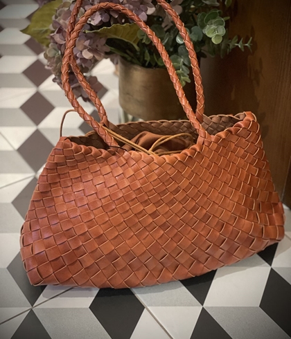 Bolso piel trenzado 2 asas naranja quemado - Imagen 1