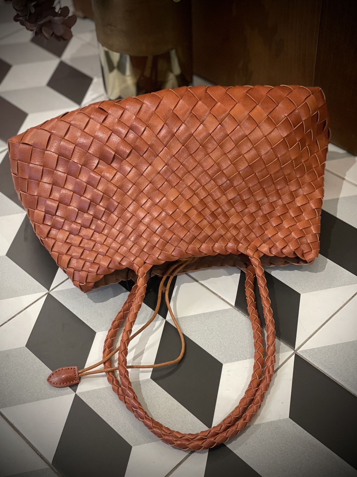 Bolso piel trenzado 2 asas naranja quemado - Imagen 3