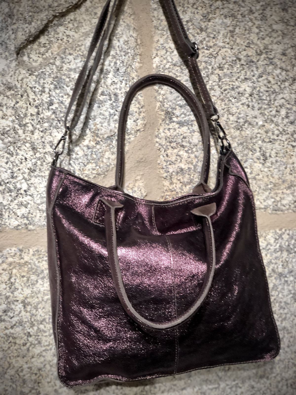 Bolso shopper metalizado marrón - Bolsos