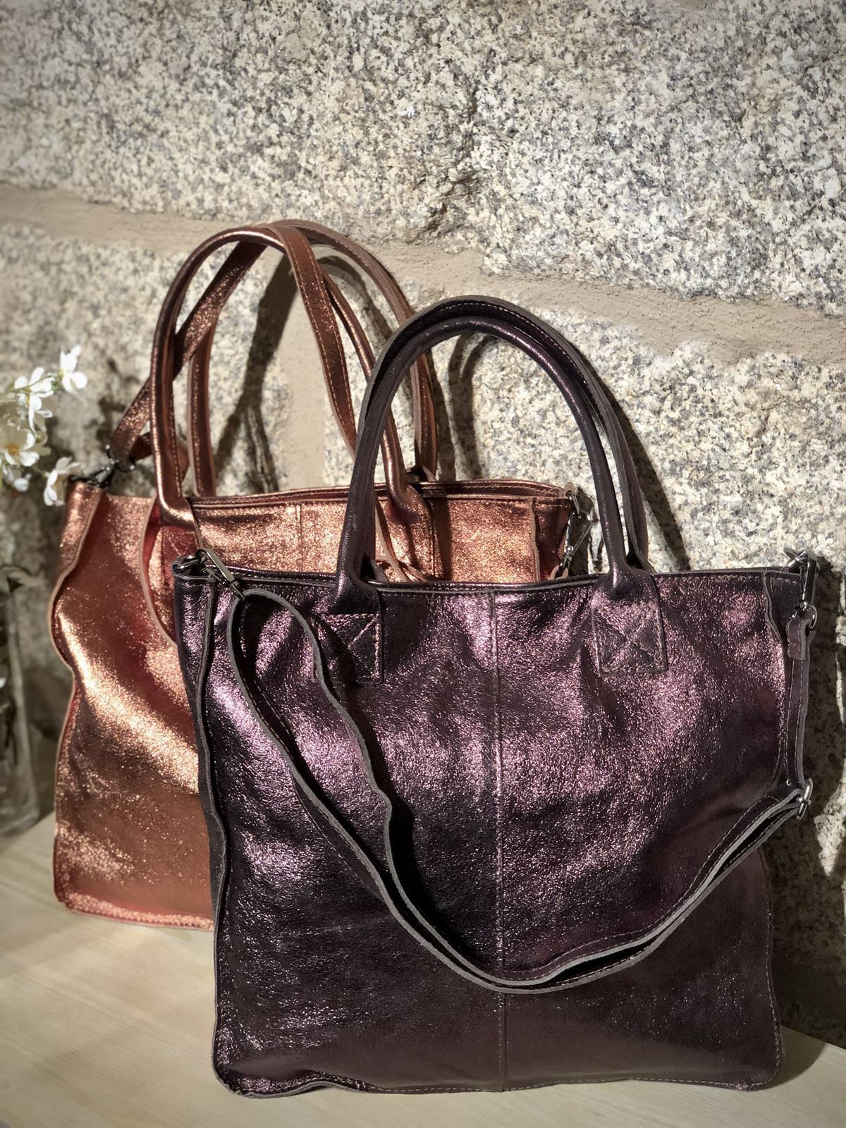 Bolso shopper metalizado marrón - Bolsos