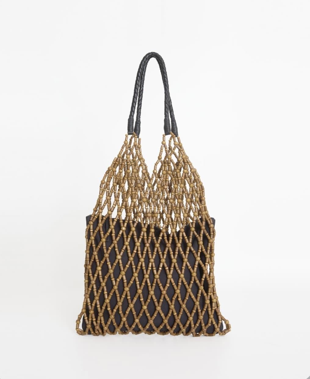 BOLSO YERSE de MALLA CUENTAS DE MADERA CAMEL - Imagen 6