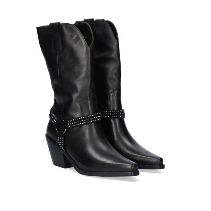 Bota Be Free cowboy piel adorno strass negra - Imagen 2