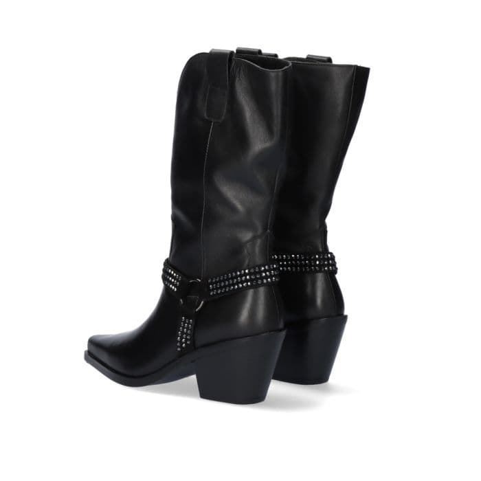 Bota Be Free cowboy piel adorno strass negra - Imagen 3
