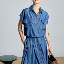 Camisa Alba Conde 2319-406-36  botones tencel fluido denin azul - Imagen 1